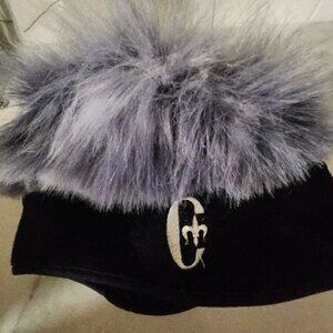 Conte of Florence Black Fleece Lavender Faux‎ Fur Winter Hat Made in Italy Logo
